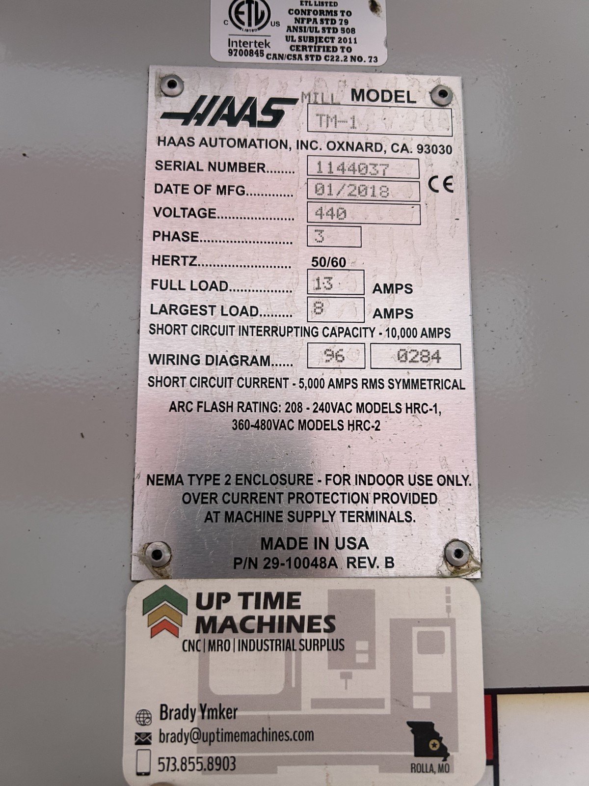 Haas TM-1 VMC, 2018 – Tool Room Mill, 4th Axis, Under Power