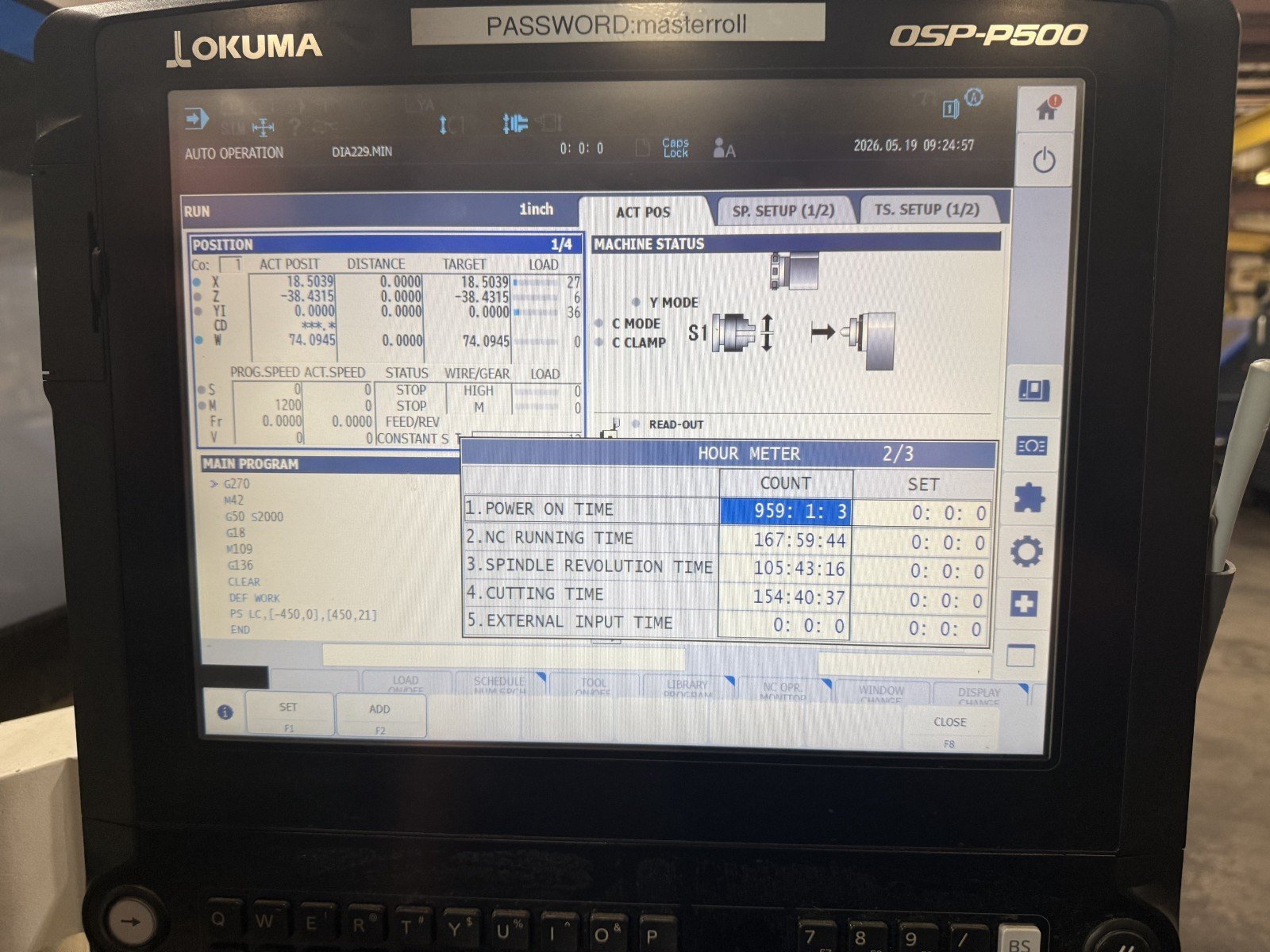 Okuma LB4000EX III 1500-MY CNC Lathe, 2025 – 159 Hours, 50k of Tooling, Y Axis