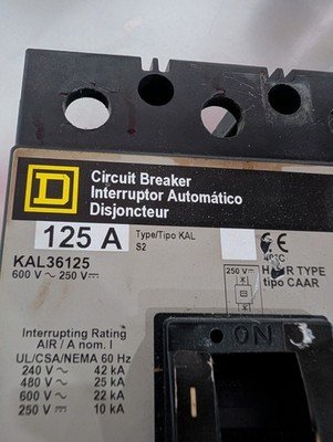 Square D KAL36125 Circuit Breaker 125A 3P 600VAC
