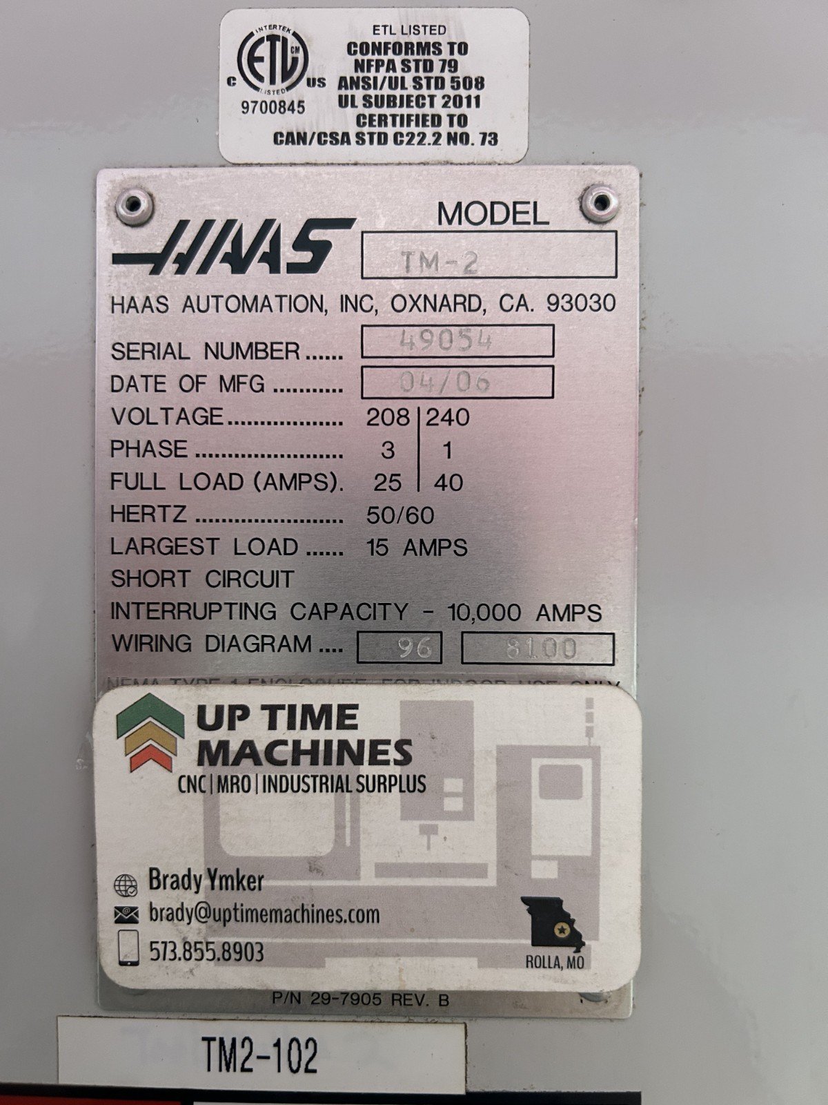 Haas TM-2 Tool Room Mill, 2005 – 5500 Hours, Tooling Included, Tool Changer, USB