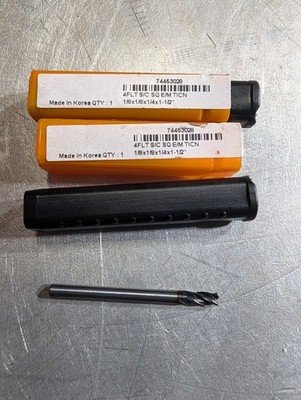 Hertel 74463028 Carbide Endmill 4FLT S/C SQ E/M TICN1/8×1/8×1/4×1-1/2 Lot Of 2