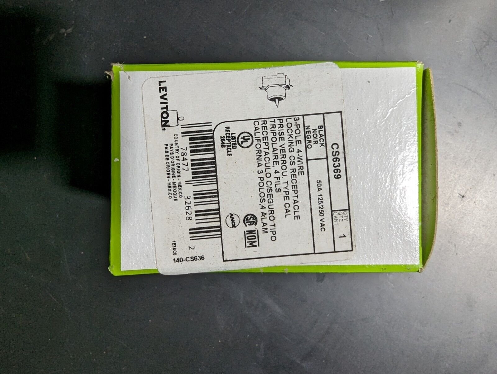 Leviton CS6369 Industrial Grade Receptacle 50 Amp, 125/250 Volt, 3P 4W ...